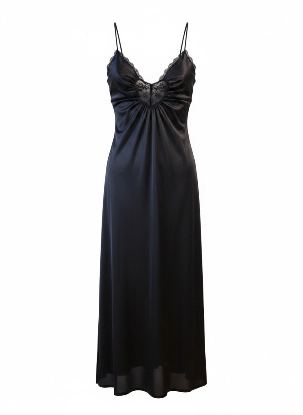 Sheer Tricot Whimsygoth Black Lace Heart Trim Slip Dress Glam Delicate Small
